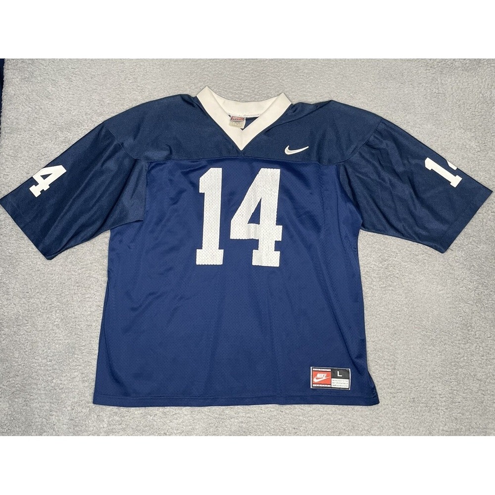 Vintage Nike Team Sports Football Jersey #14 Mens Large Navy Blue Made in USA